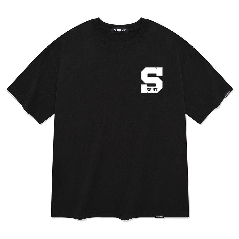 세인트페인 이니셜 반팔 티셔츠-블랙
