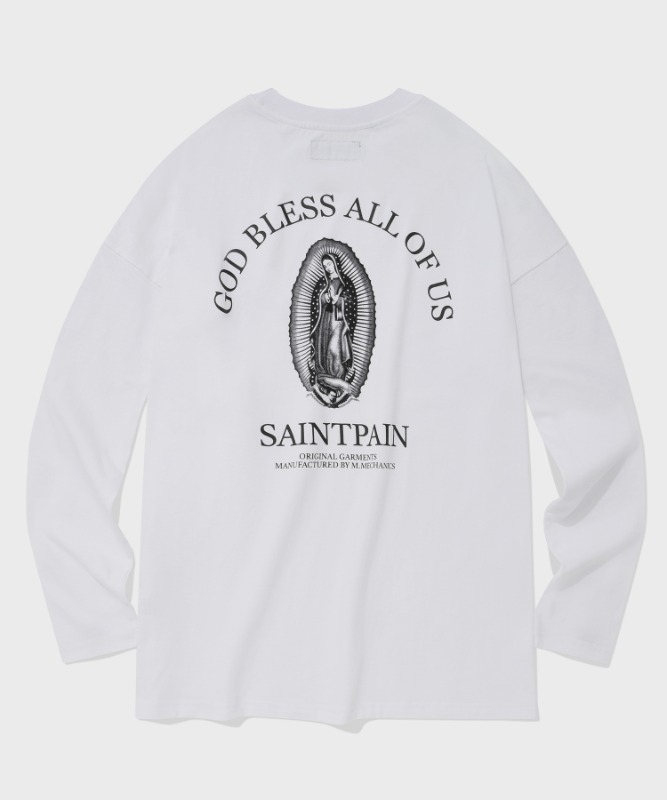 SP OVER FIT GOD BLESS ALL LONG SLEEVE-WHITE