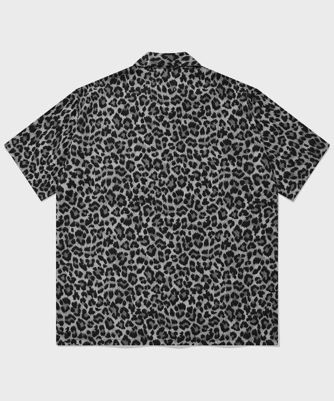 SP OVER FIT LEOPARD OPEN COLLAR SHIRTS-GRAY