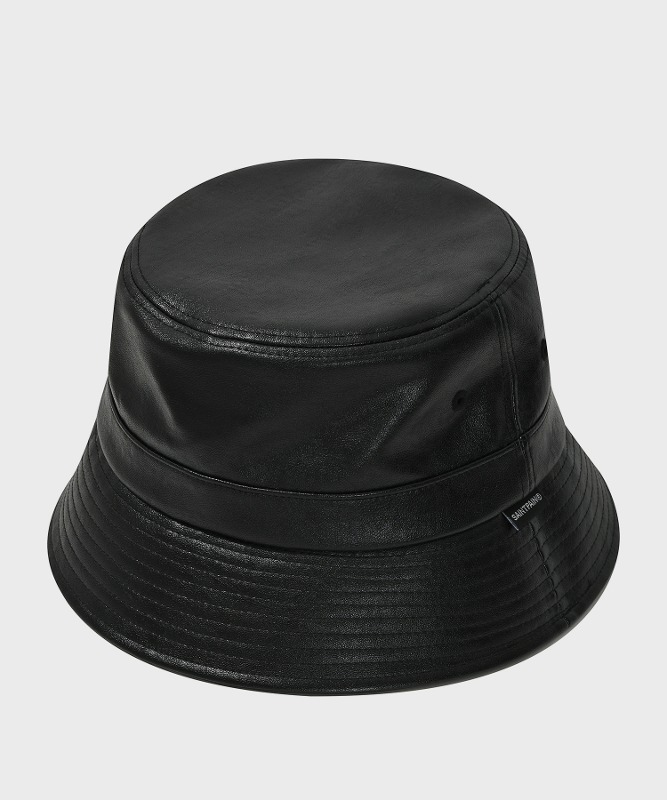 SP VEGAN LEATHER BASIC BUCKET HAT-BLACK