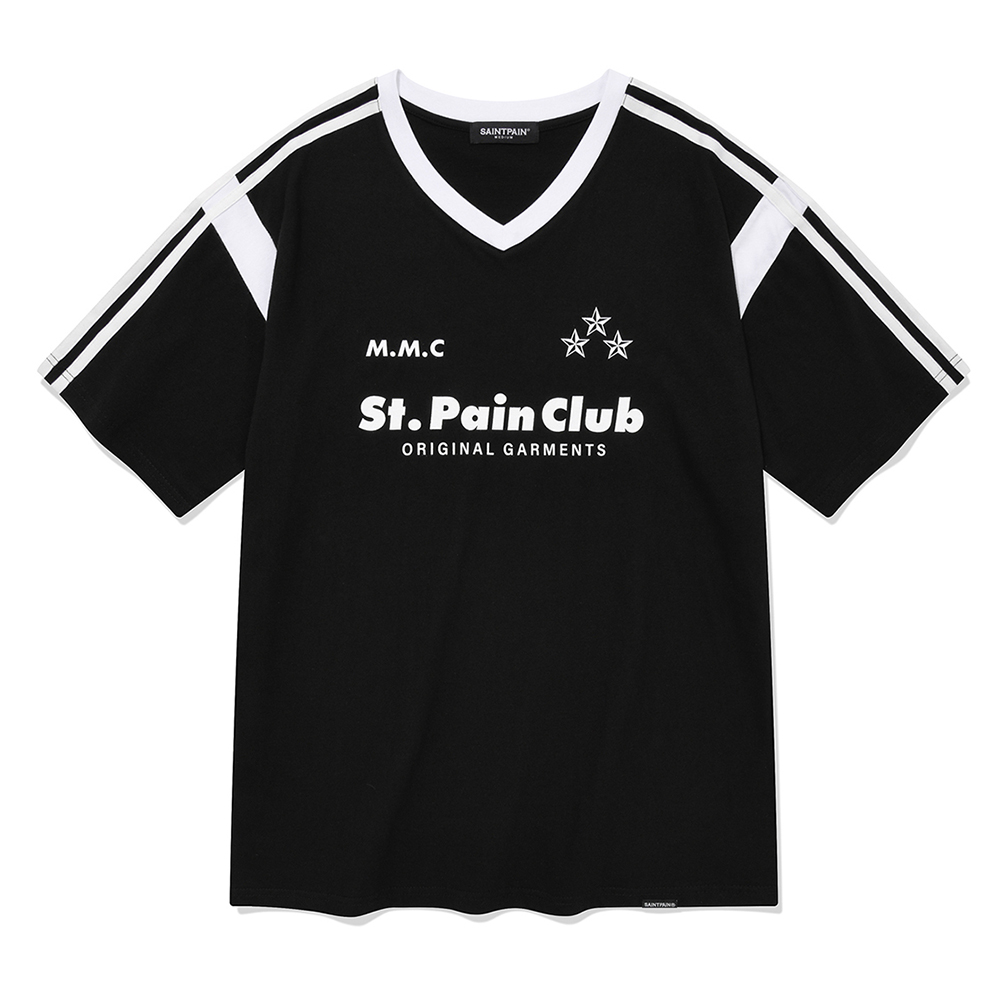 세인트페인 M.M.C 로고 엠블럼 라인 티셔츠-블랙