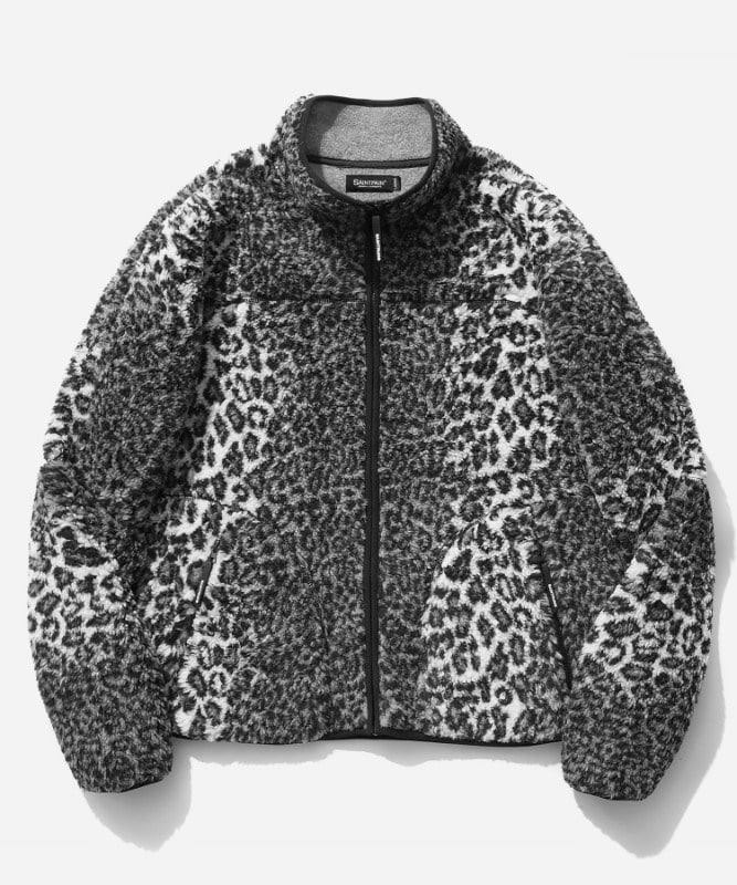 SP Leopard Boa Fleece Zip Up Jacket-Gray