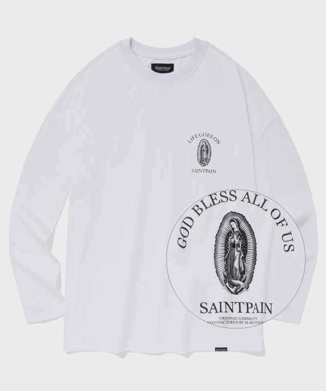 SP OVER FIT GOD BLESS ALL LONG SLEEVE-WHITE