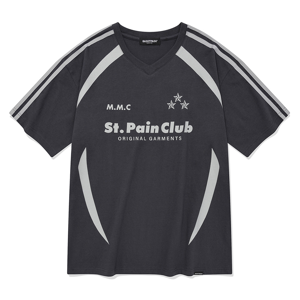 세인트페인 M.M.C 로고 엠블럼 라인 티셔츠-차콜